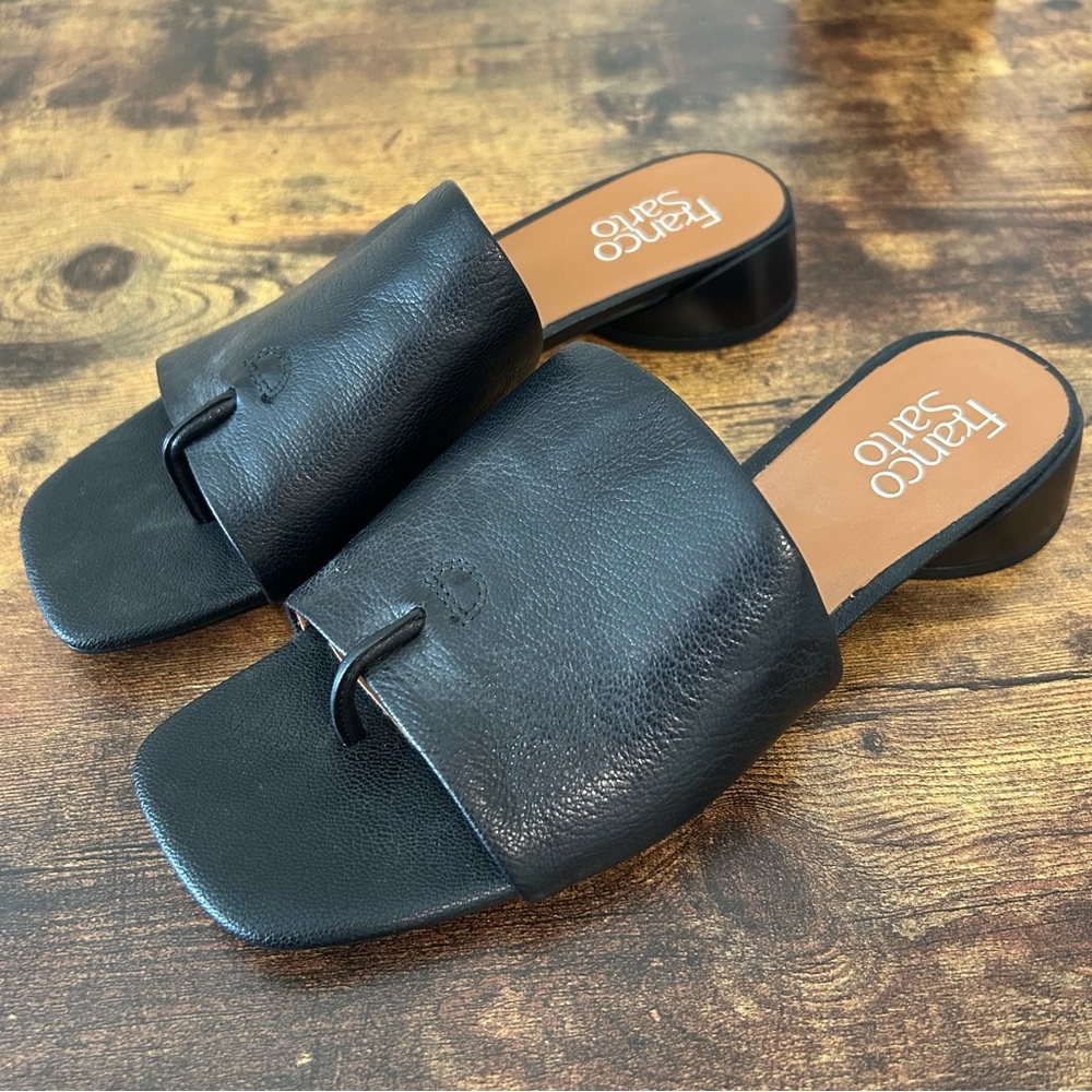 Franco Sarto Black Leather Slide Sandals